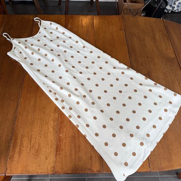 Jenni Kayne Slip Dress Caramel Dot Midi Sz 10 Cream Classic Timeless Feminine - Picture 7 of 15